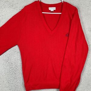 VINTAGE Izod V-Neck Sweater Mens‎ Small Red 100% Acrylic Long Sleeve Made in USA